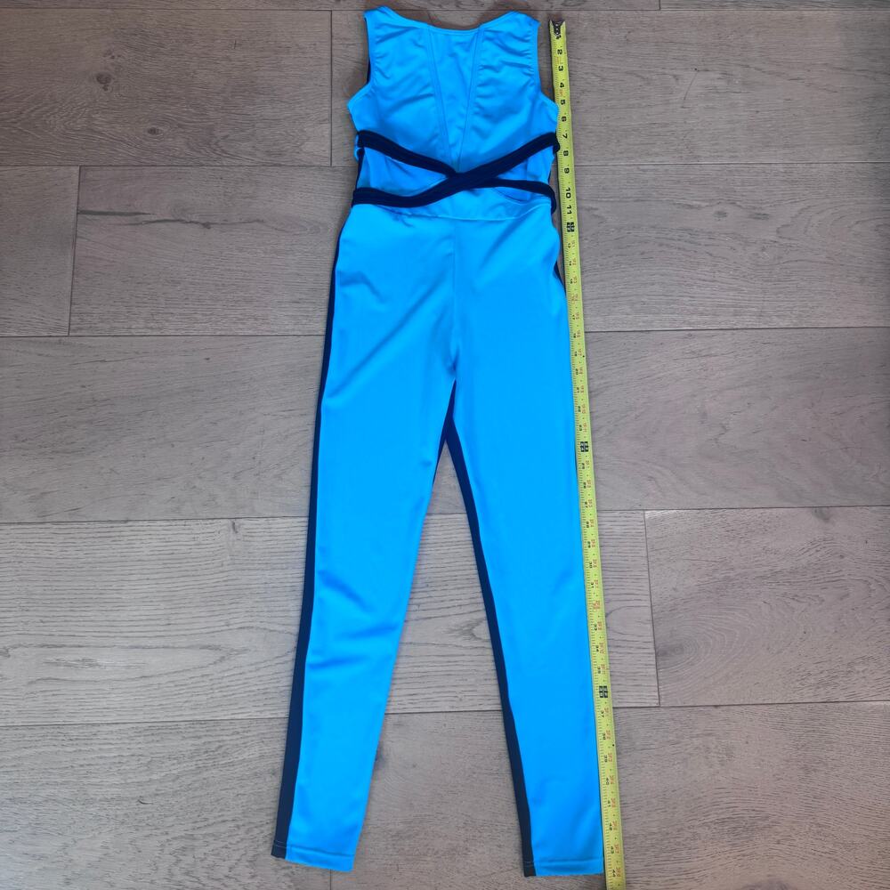 Weissman Dance Turquoise & Black mesh panel bodycon one piece catsuit 12/14 - Picture 11 of 12